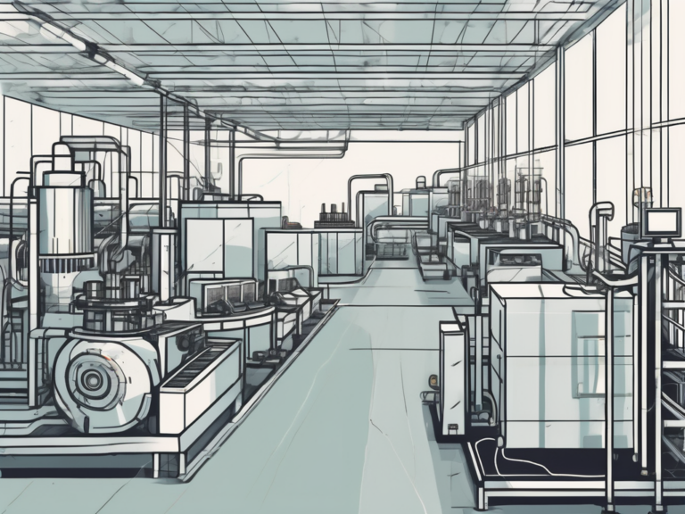 A modern manufacturing factory filled with various automated machines