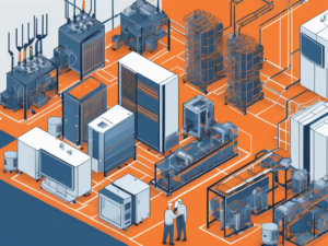 A complex network of interconnected computers and machinery in a manufacturing setting