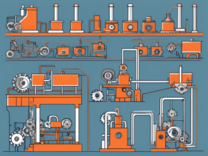 A factory line with various machinery parts