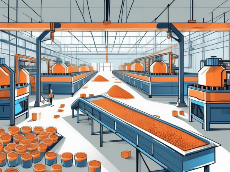 A factory with conveyor belts filled with identical products