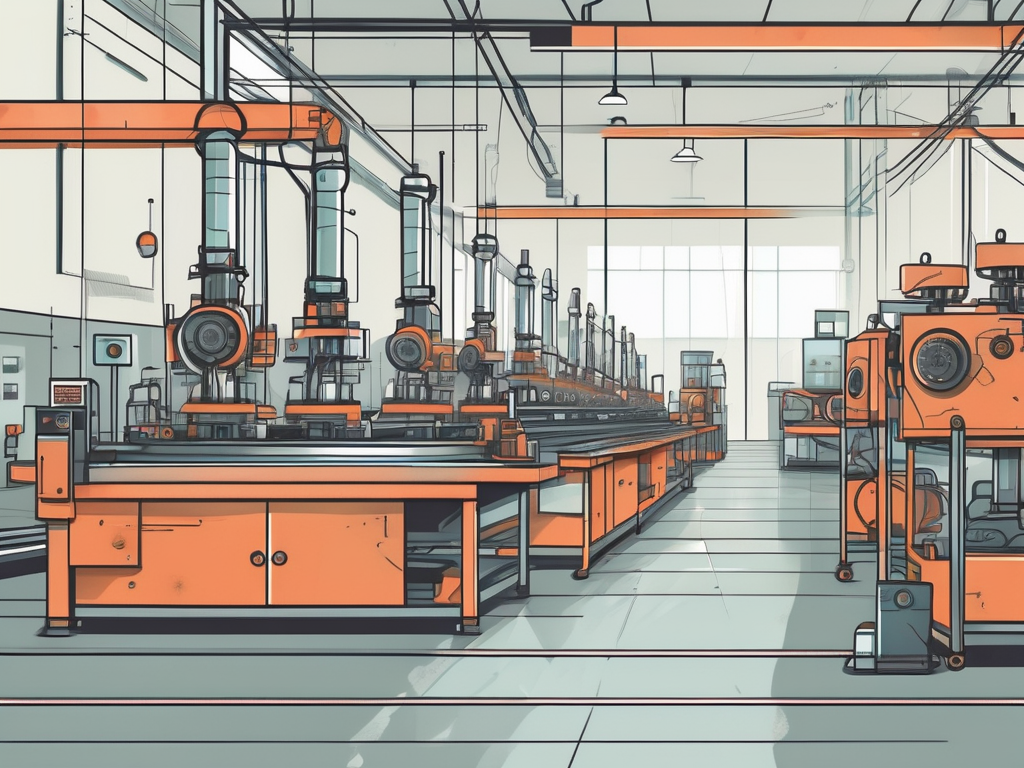 A manufacturing assembly line with various automated machines performing maintenance tasks